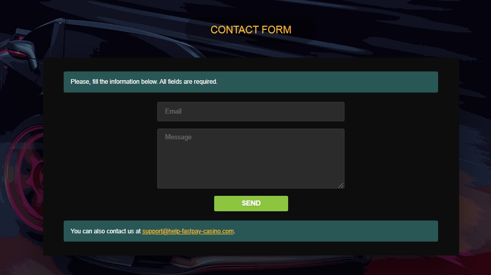 FastPay casino contacr form