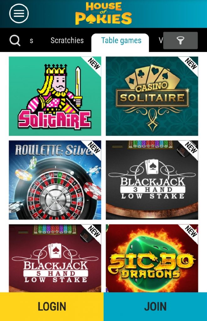 House of Pokies app - table games