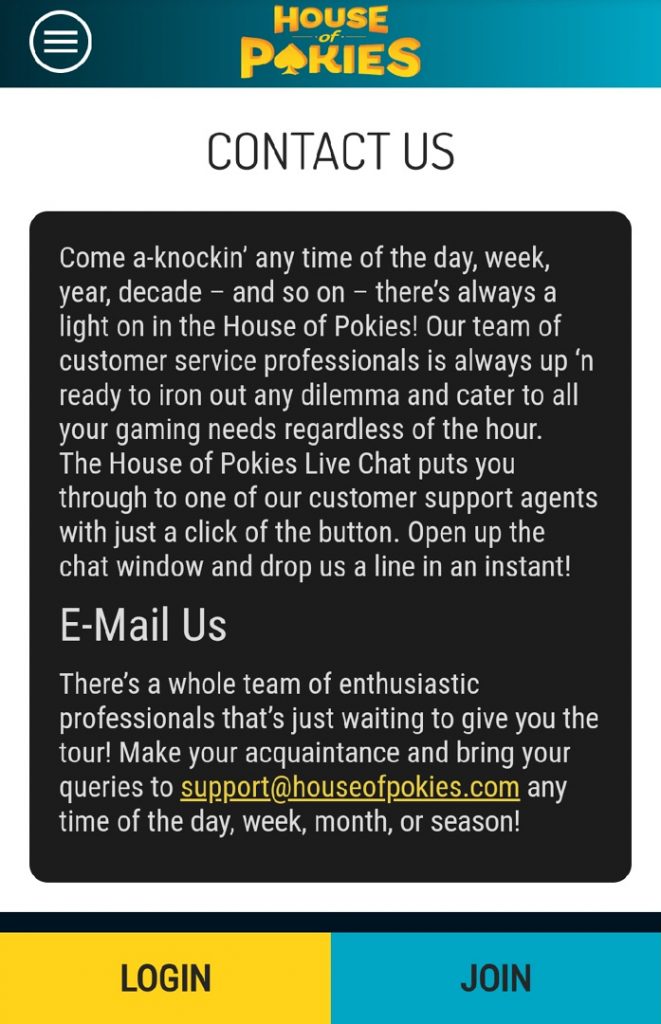 House of Pokies contact us