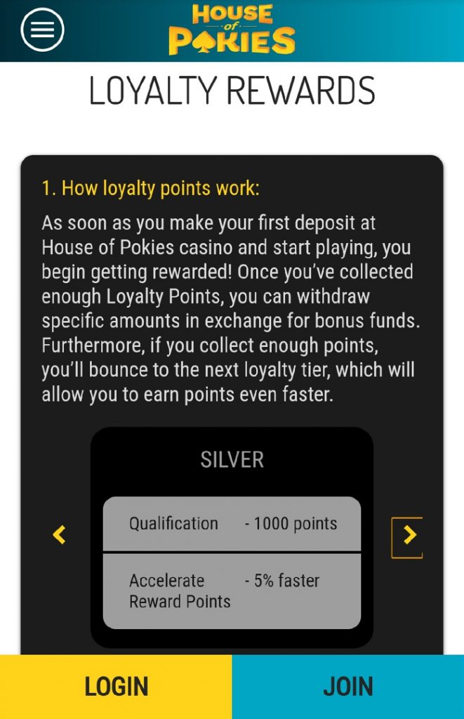 House of Pokies loyality rewards