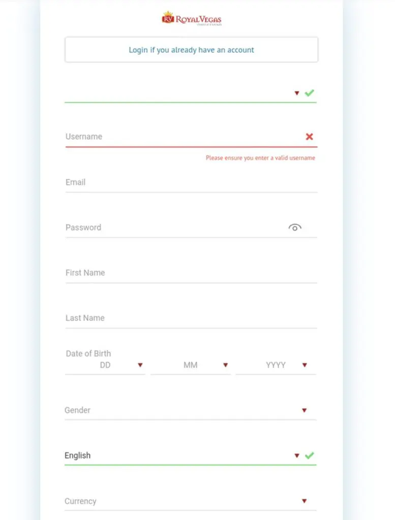 Registrastion in mobile casino