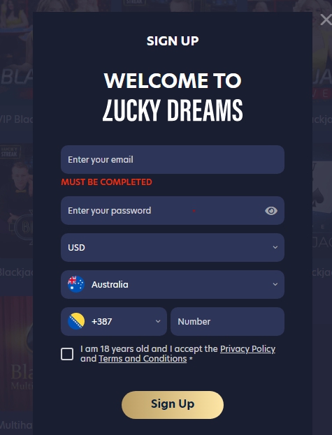 Lucky Dreams Registration and Sign In