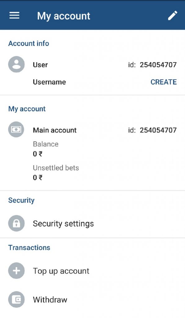 1xbet app account info