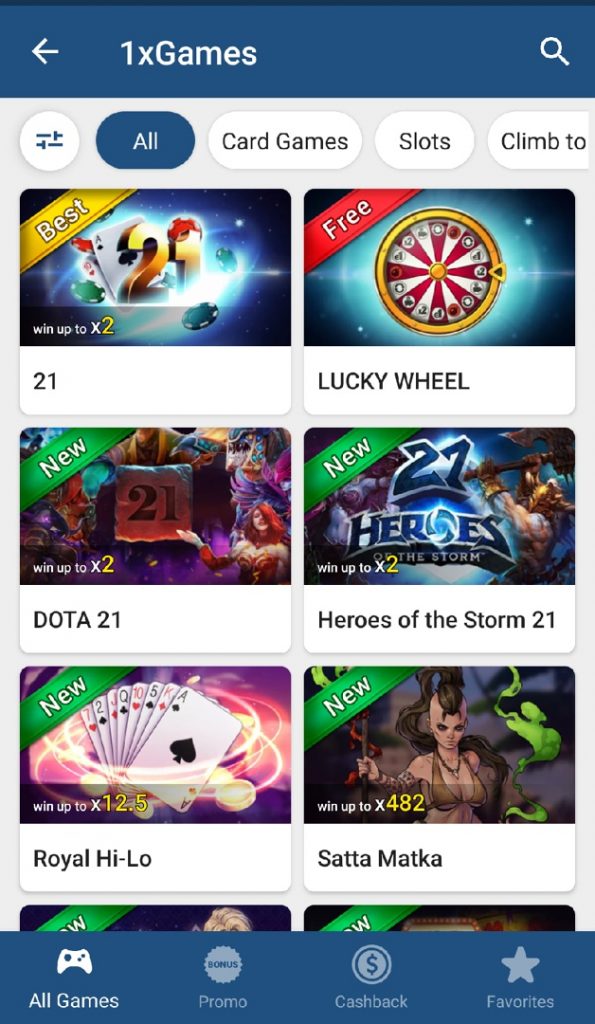 1xbet app casino games