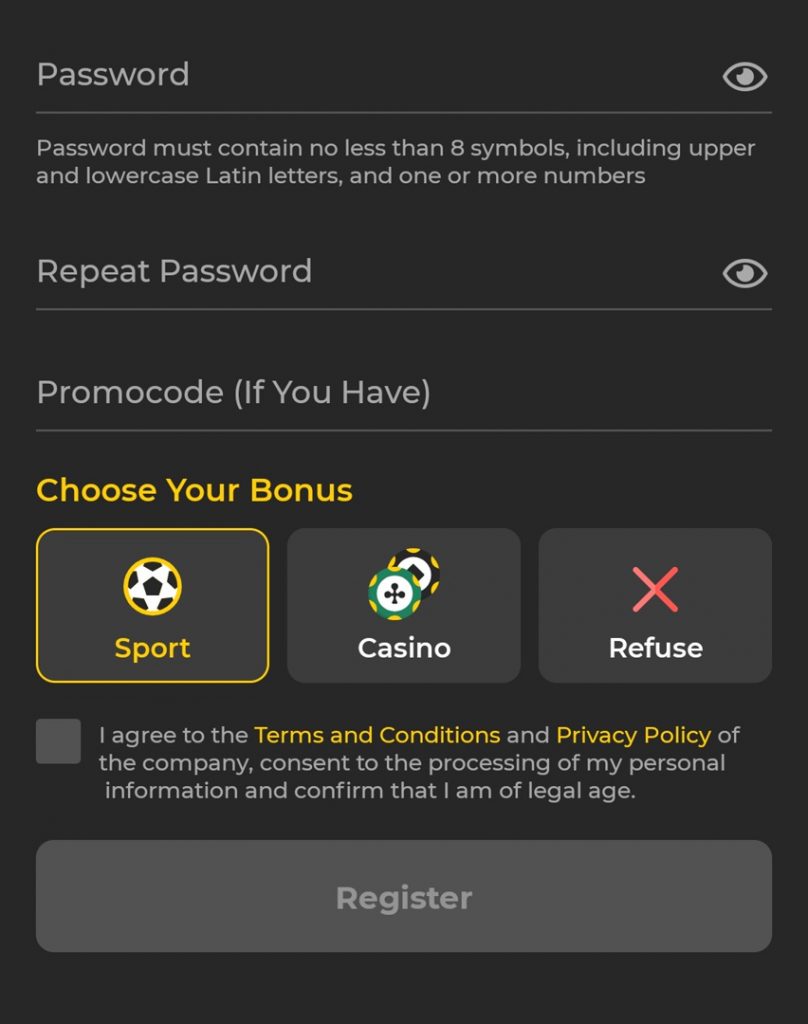 betwinner mobile registration