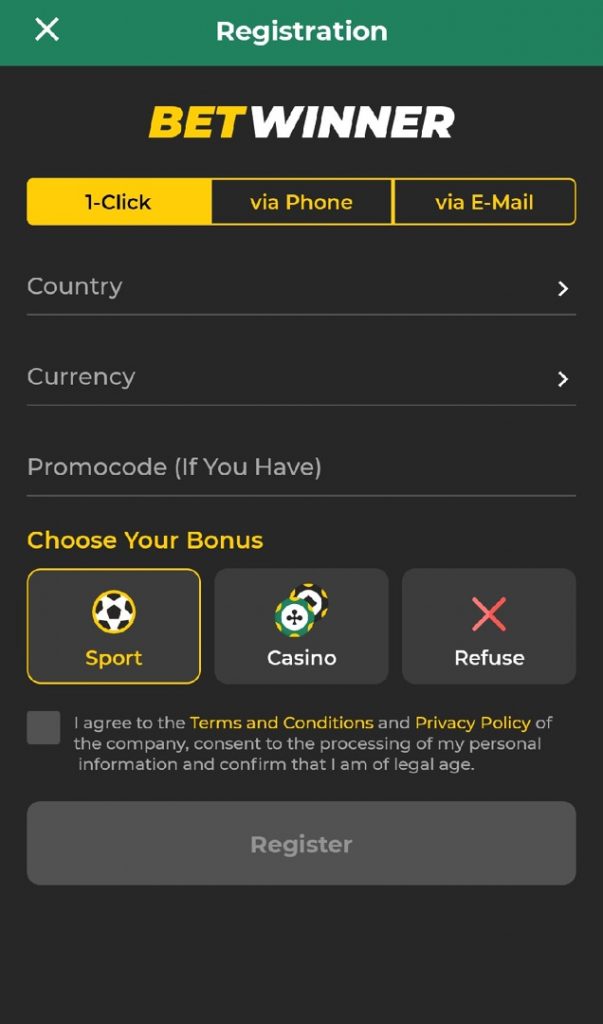 betwinner registration in one click