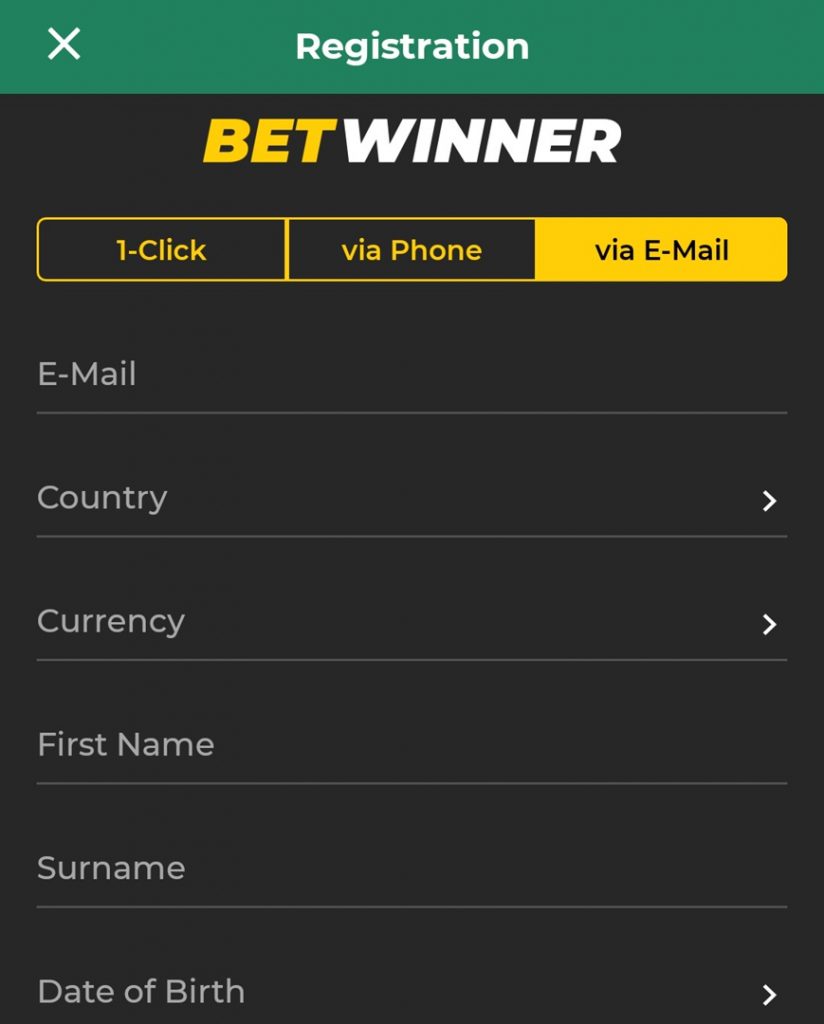 Betwinner registration via e-mail