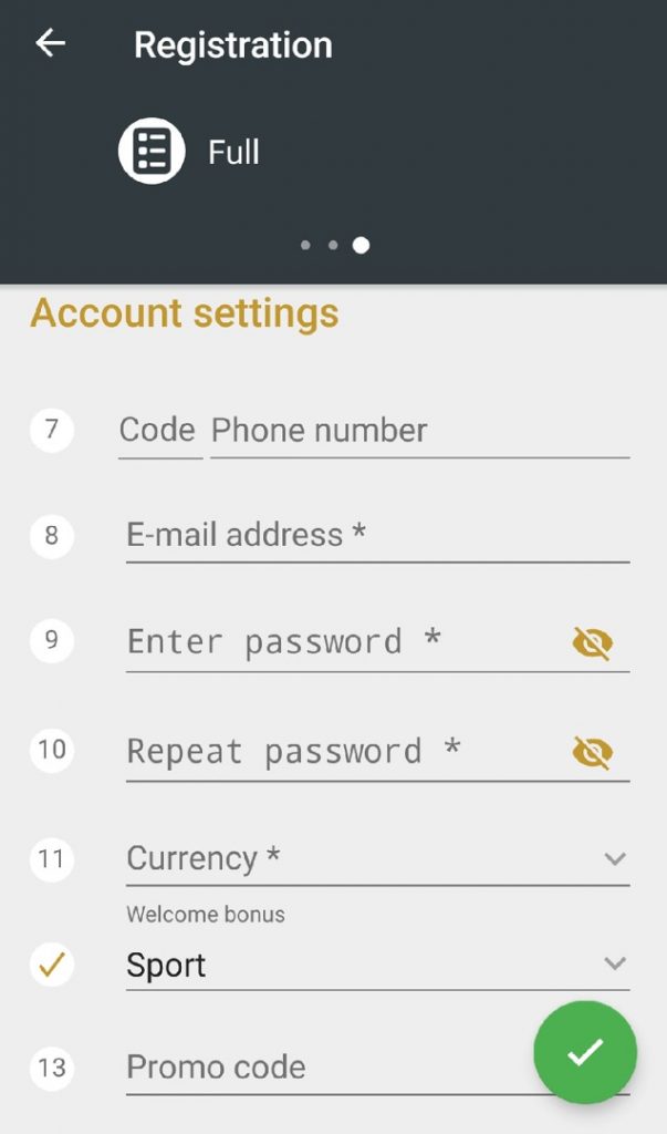 Melbet registration in app