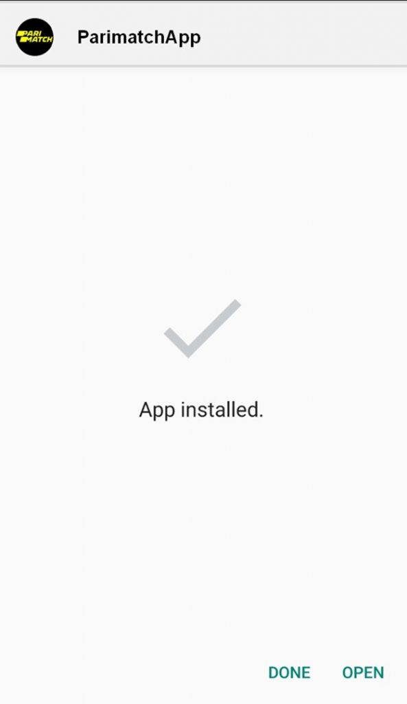 Parimatch mobile app installed