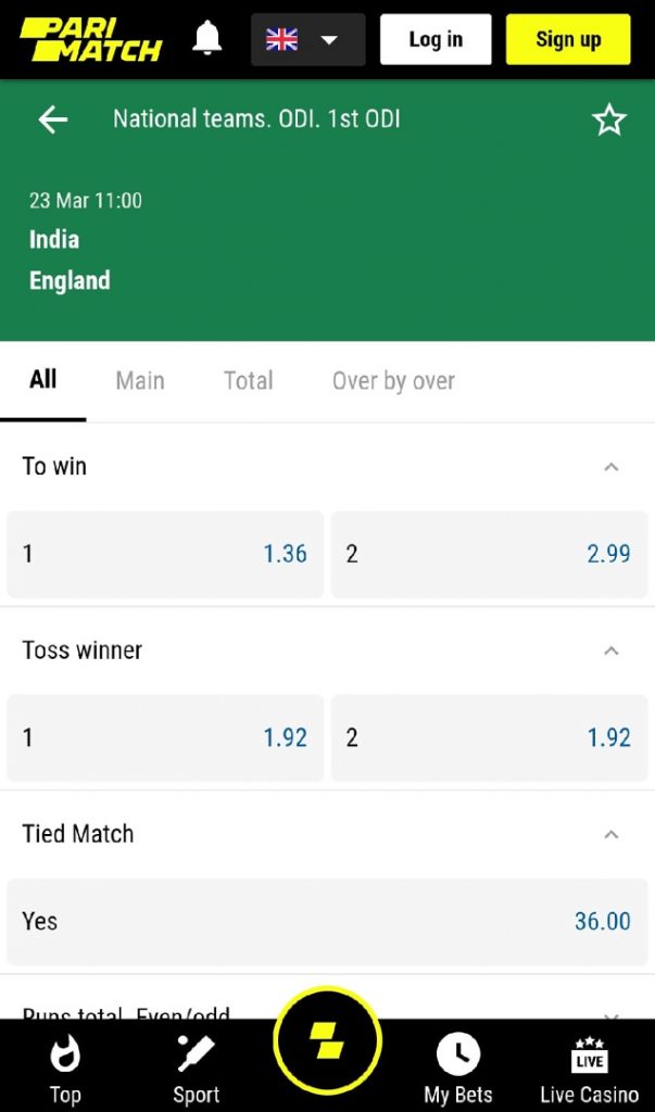 How to place a bid in app Parimatch