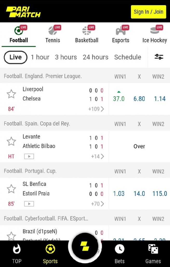 Parimatch sportsbook mobile app