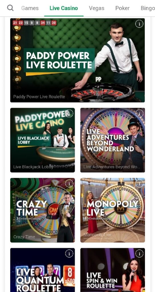 Paddy Power live casino