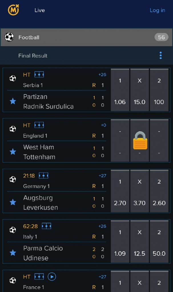 Mozzartbet live betting in app