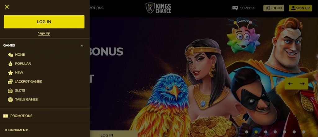 Kings Chance website interface
