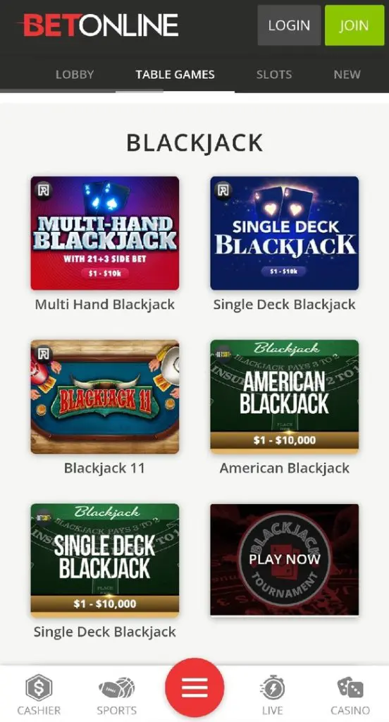 Table Games - Blackjack